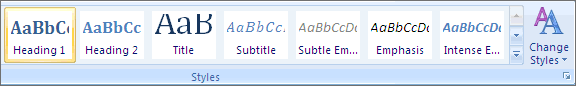 Screenshot of the Styles panel in Word for Windows. Options for Heading 1 and Heading 2 are visible.
