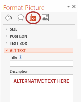 screenshot of Format Picture window with Size and Properties tab highlighted third from the left.