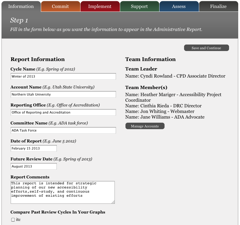 Screen shot of the first step to generate the GOALS Administrative Report