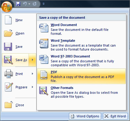 how to save as pdf file off of word