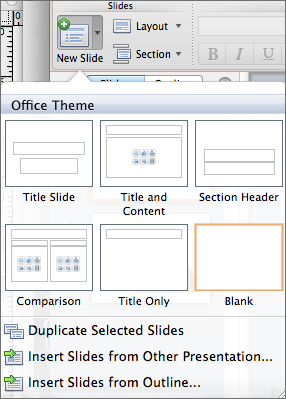 screenshot of the slide options menu