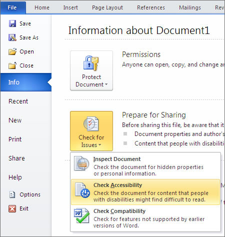 how to exit document properties word 2010