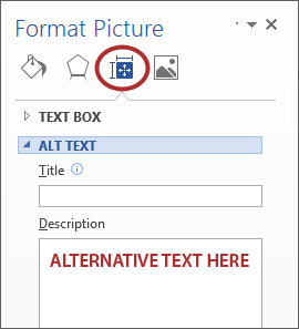 screenshot of Format Picture window, highlighting the Layout and Properties icon third from left.
