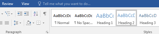 screenshot of heading options in Styles ribbon