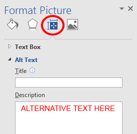 Screenshot of adding alternative text in the Format Picture dialog.