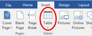 Screenshot of Insert Table